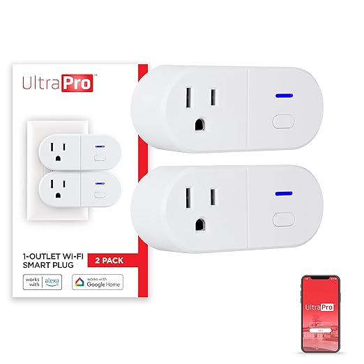 UltraPro Smart Plug WiFi Outlet, Smart Home, Smart Switch, Smart Outlet, Works with Alexa, Echo & Google Home, No Hub Required, App Controlled, ETL Certified, Electrical Outlet Switch, 2 Pack, 51402