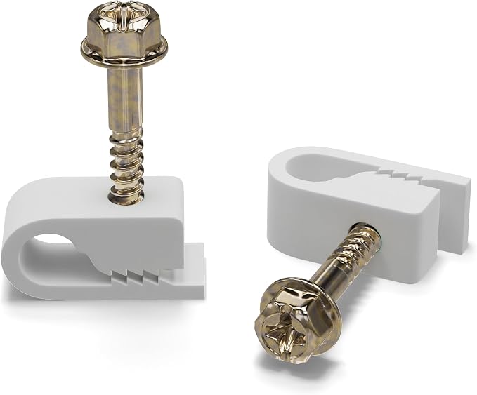 THE CIMPLE CO Single Cable Clips with Screws - 1/4 Inch Coaxial Cable Clamps Outdoor - Exterior Cord Management for Coax, CAT Ethernet, Electrical Wire - Screw Clamps for Wires - 10 PCS, White