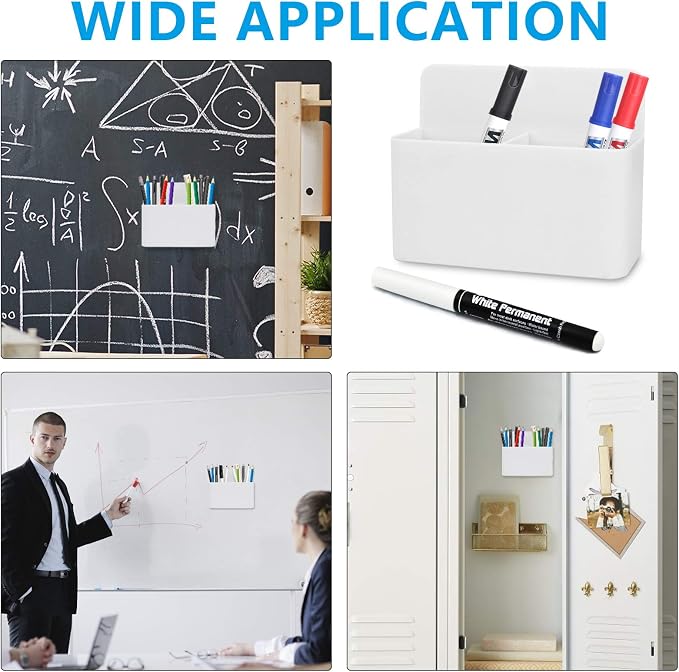 White Magnetic Pencil Cup, White Locker Organizer, Pencil Storage Cup with Strong Magnet, Marker/Pen Basket for Whiteboard, Refrigerator, Locker Accessories, School and Office Supplies