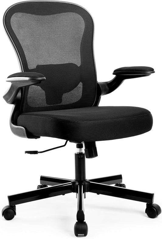 ALPHA HOME Ergonomic Mesh Office Chair, High Back, Black | Executive Computer Chair with Armrests, Sturdy Desk Chair with Height Adjustable Lumbar Support, Rolling Swivel Task Chair