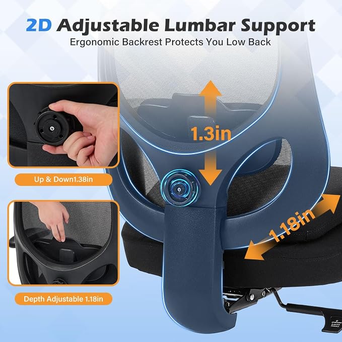 BOSMILLER Big and Tall Office Chair with Wide Thick Seat Cushion for Heavy People,700lbs Ergonomic Mesh Desk Chair with Adjustable Lumbar Support and Headrest, Armrests for Adults Sitting All Day