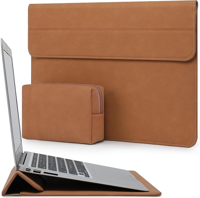 HYZUO 13 Inch Laptop Case Sleeve with Stand for 2026-2018 MacBook Air 13 M5 M4 M3 M2 M1, 2026 13" MacBook Neo, 2026-2016 MacBook Pro 13 M2 M1, iPad Pro/Air 13, Surface Pro 12-3, XPS 13, Brown