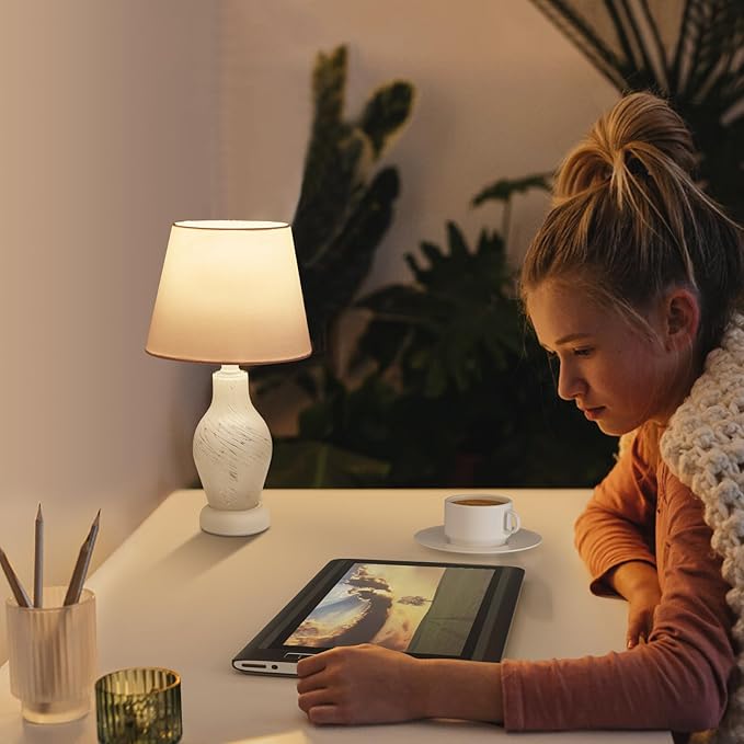 ONEWISH Modern Table Lamp-Small Bedside Nightstand Lamp with Wine Bottle Shape Glass Body, Desk Lamp for Reading, 3000K Bulb Included, 14", White