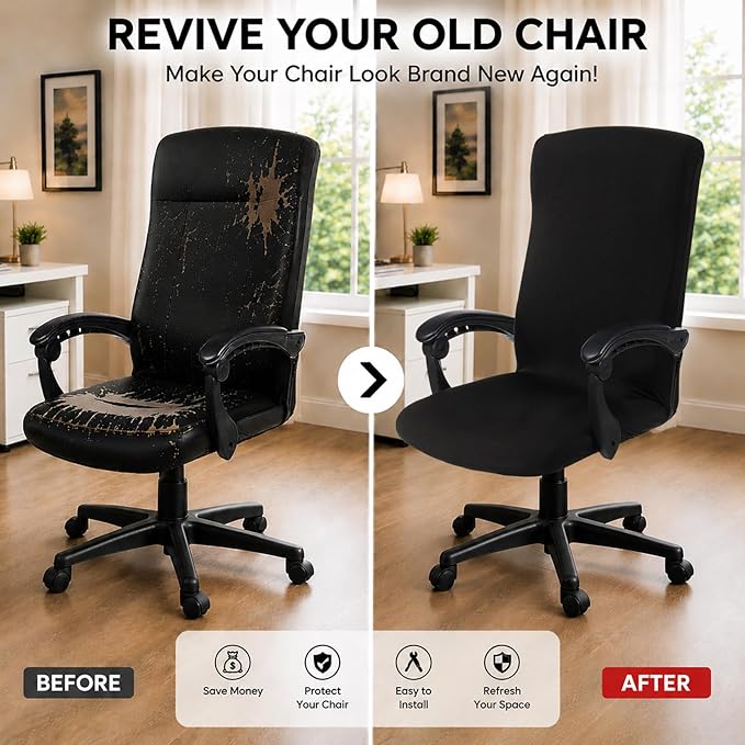 DIVA EN CAMINO DEC Water Resistant Office Chair Cover with Zipper, Stretch Slipcover for Desk, Boss, or High Back Chair, Black