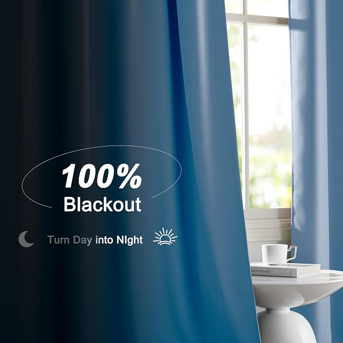 NICETOWN Vintage Blue 2 Panels Blackout Curtains 52 x 84 Inch, Energy Smart & Noise Blocking Out Drapes for Baby Room Window, Thermal Insulated Lined Window Dressing, Rod Pocket Black Lined