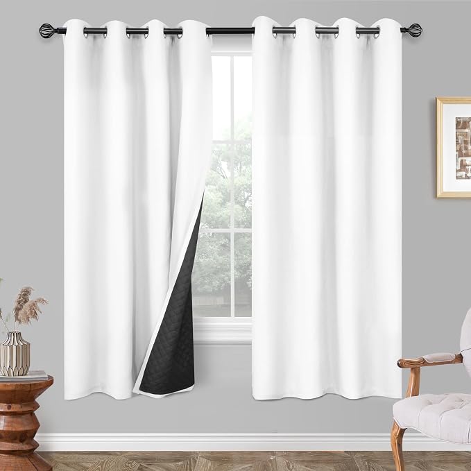 DriftAway Blackout Soundproof Thermal Insulated Linen Textured Curtains with Quilted Thermal Lining for Cold and Heat Blocking Noise Reducing Daytime Sleep 1 PC 52 Inches by 72 Inches White