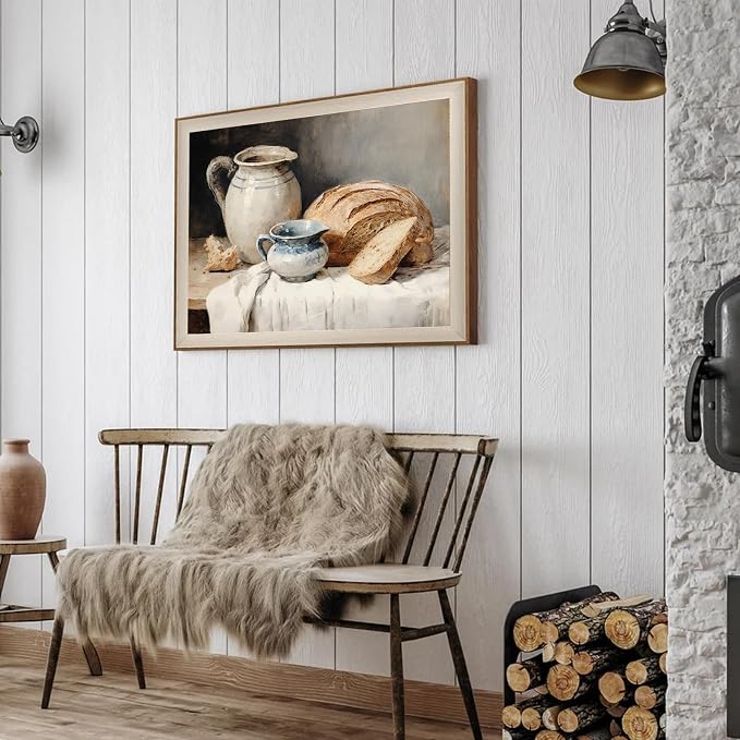 Framed Canvas Wall Art Room Decor, Vintage Sourdough Bread Kitchen Art Farmhouse Wall Decor, Rustic Vintage Painting Prints Wall Decor Picture for Kitchen, Dining Desktop Decor - 16x24Inch