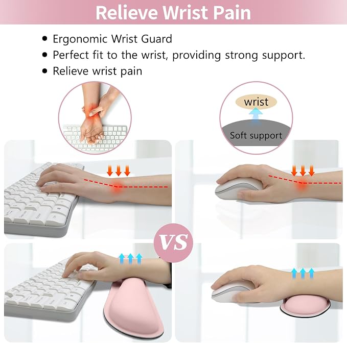 Pink Leather Desk Pad and Keyboard Wrist Rest, 27.6"x13.8" | 3in1 Mouse pad + Keyboard Wrist Rest + Mouse Wrist Rest, Non-Slip Waterproof Desk Writing Pad for Office and Home