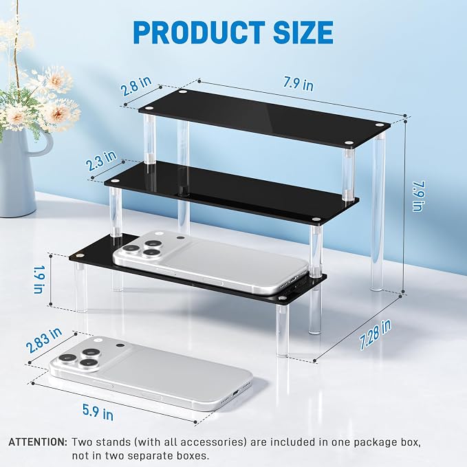 2 Packs Acrylic Display Stand Riser,3 Tier Perfume Organizer Cupcake Stand | Acrylic Pop Shelves Holder,Black Desk Display Shelf for Figure,Trinket,Collectibles,Dessert Tray Stands for Party Decor-7.9in