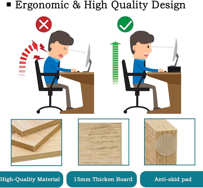 TEAMIX Wood Monitor Stand Riser-2 Packs, Maple | Holds 80Lbs, Stacked/Separate Adjustable Use, 2 Tier Adjustable, Fits laptop, TV, PC. For Home Office, Gaming