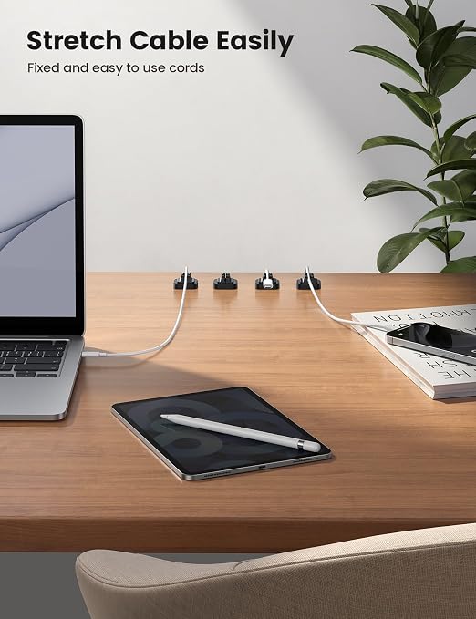 Lamicall 10 Pack [Spring Fixed] Cord Holder, Adjustable Desk Cable Clips | No-Residue Acrylic Adhesive Cable Management, Phone Charger Cord Holder for Wall Car Desktop Nightstand