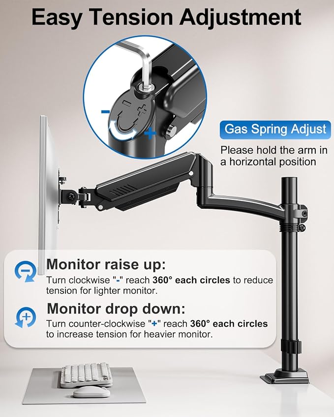 Dual Monitor Stand for Computer Screen up to 32", Taller Monitor Arms Holds 22 lbs Each, Dual Monitor Desk Mount, Height Adjustable Gas Spring VESA Mount with C-clamp Grommet Mounting, Black, Freelift