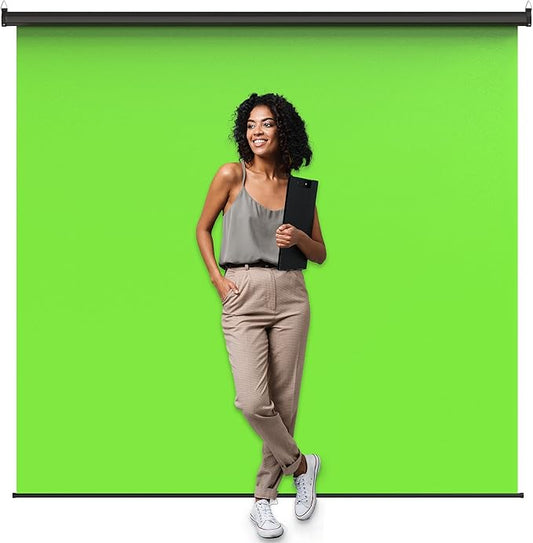 【Wider Style】 KHOMO Gear Green Screen 84 x 84 inch – Extra Large Pull Down Backdrop – Portable Collapsible Roll Down Projector Screen – Green Screen for Video, Streaming, and Photography
