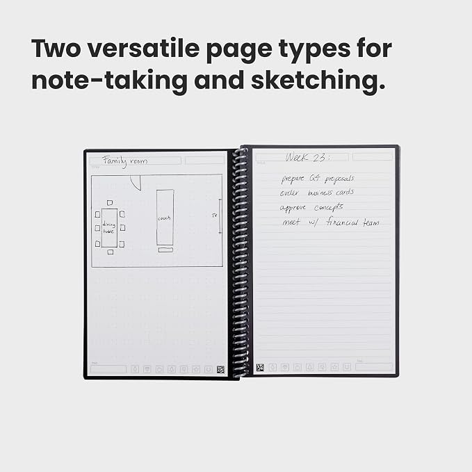 Rocketbook Fusion Reusable Undated Productivity Planner, Executive Size 6x8.8, Green - Goals, Monthly and Weekly Calendar, Daily To-do List, Lined and Dotted Notes Pages