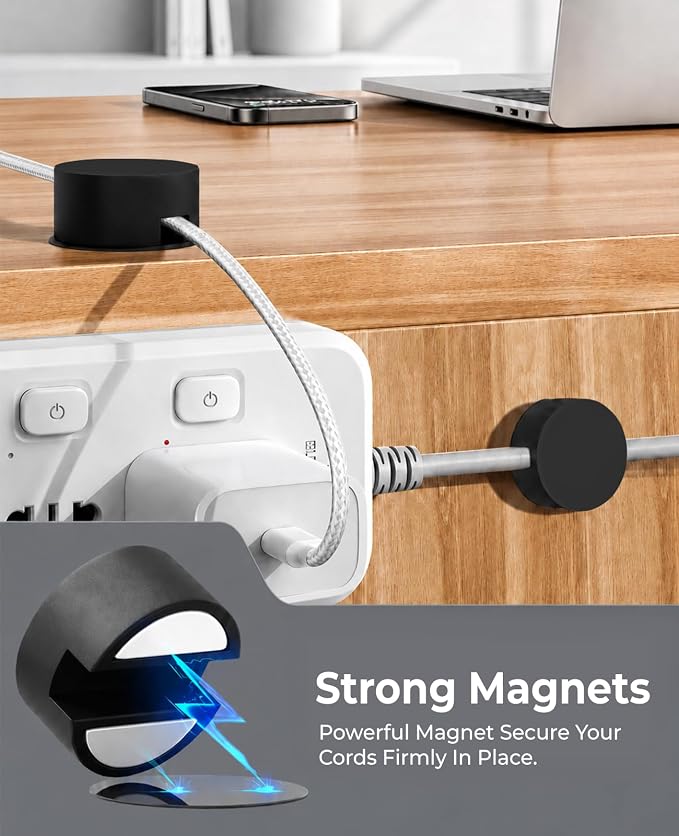 Magnetic Cable Holder, 8 Cable Clips for Desk Cord Management, Black | Organize USB Wires, Laptop Chargers, Dashcam, Car Phone Lines, Home, Nightstand, Workspace & Travel RV Wire Organizers
