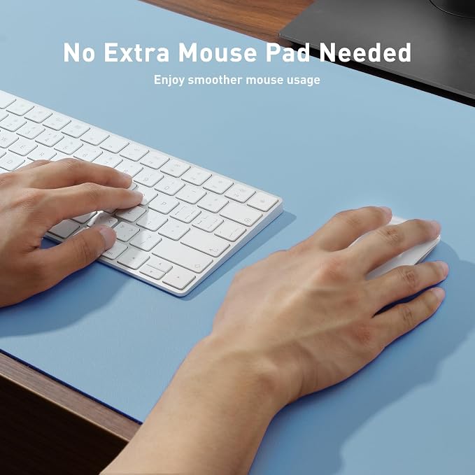 Aothia Faux Leather Desk Mat for Keyboard & Mouse (Sky Blue, 23.6" x 13.7") | Large desk mat for keyboard, mouse and laptop, creating a clean, organized workspace for work, study and everyday use
