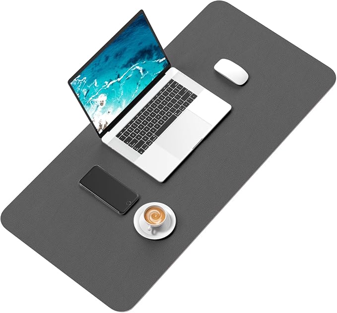 Hsurbtra Desk Pad, 30" x 14" PU Leather Desk Mat, XL Extended Mouse Pad, Waterproof Desktop Blotter Protector, Non-Slip Ultra Thin Large Laptop Keyboard Writing Mat for Office Home, Dark Gray