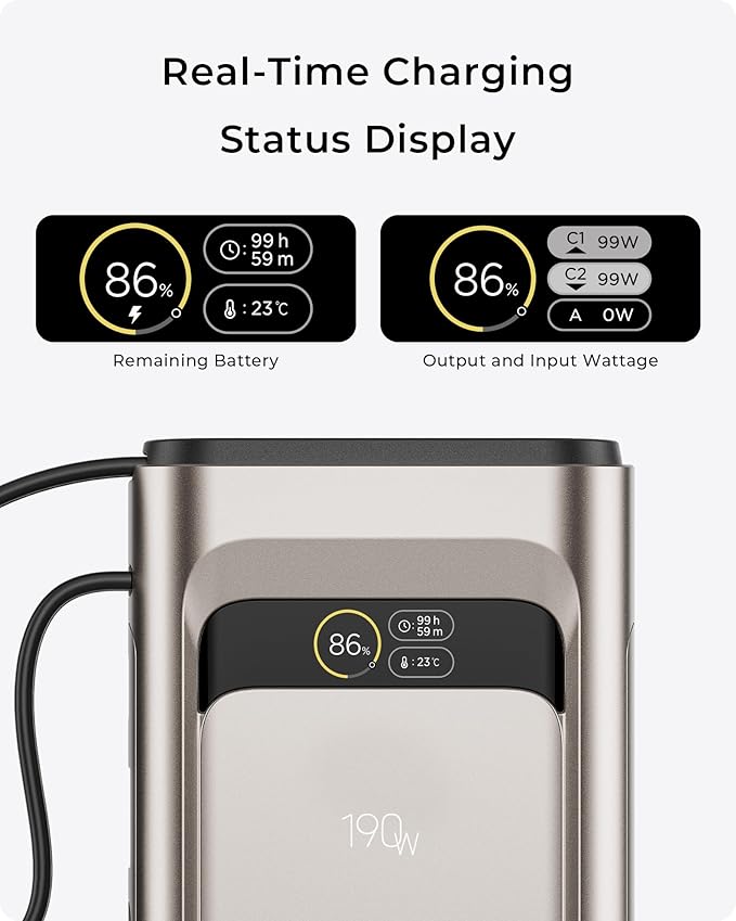 2026 FIFA Licensed 190W 20000mAh Power Bank for Laptop Portable Charger,3-Port USB-C Fast Charging Battery Pack with Built-in USB-C Cables for MacBook,Cell Phones,iPhone 17,iPad,Android,Samsung