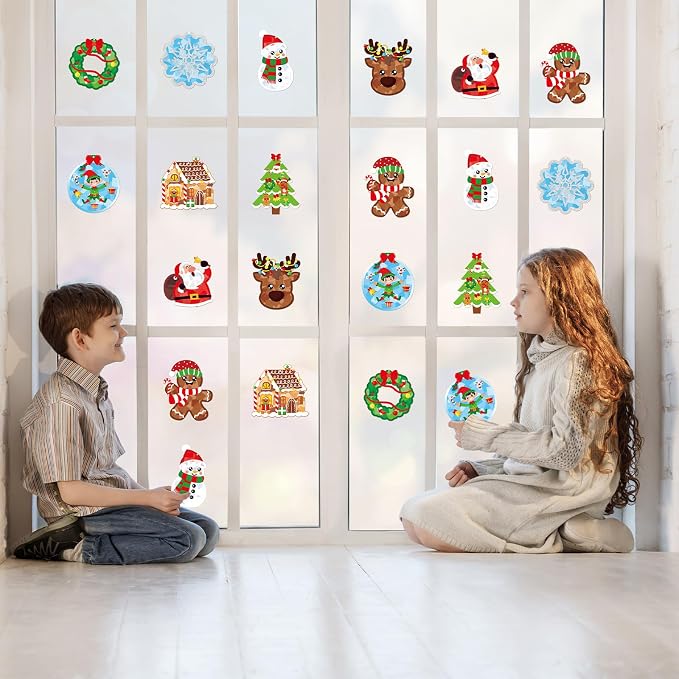 Renbuzhu 36PCS Christmas Crafts Bulk: Xmas Paper Suncatchers DIY Kit for Winter Holiday Activities Decorations, Window Stained Glass Effect Art Ornaments