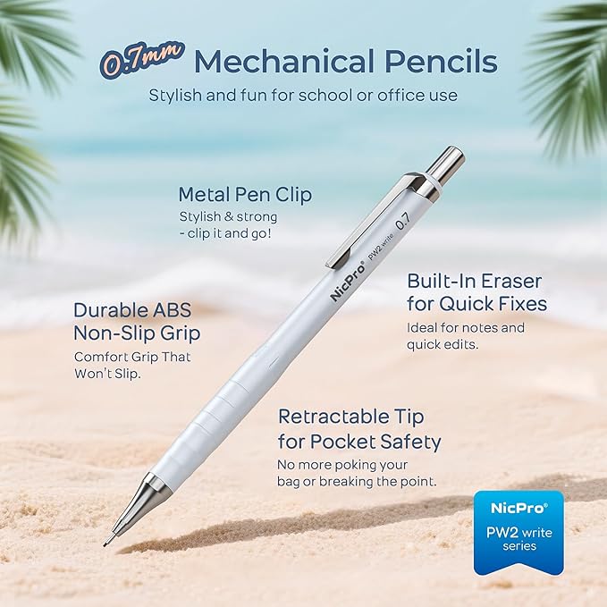 Nicpro Cute Mechanical Pencil Set, 4PCS 0.7mm Pastel Drafting Pencils with 4 Tube HB Lead Refills, 4B Erasers, Rotary Retractable Eraser and Eraser Refill for Writing Sketching Back to School Supplies