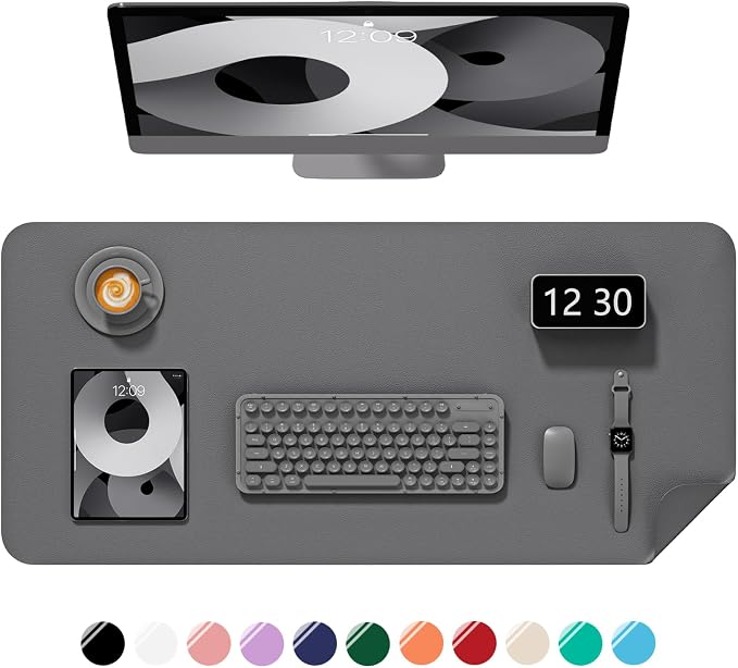 Desk Pad, 30" x 14" PU Leather Non-Slip Desk Mat Large Mouse Pad for Desktop, Waterproof Laptop Computer Writing Mat for Office, Home, Work, Gaming, Space Gray