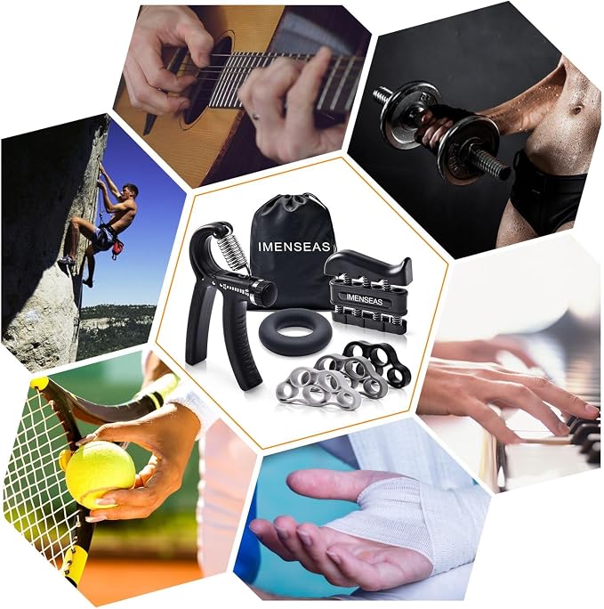 Grip Strength Trainer 7 Pack Adjustable Hand Gripper, Finger Stretcher Resistance Extensor Bands, Finger Exerciser, Grip Strength Ring & Stress Ball, Hand Grip Strengthener