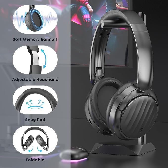 Bluetooth Headphones, Hybrid Active Noise Cancelling Over Ear Headphones | 35H Playtime, HiFi Stereo Foldable Headphones with Foam Ear Cups for Sports, Office, Travel