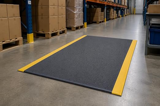 Guardian 24031201BY Soft Step Anti-Fatigue Floor Mat, Vinyl, 3'x 12', Black with Yellow Stripe