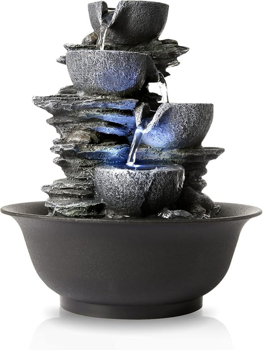 WICHEMI Indoor Water Fountain Tabletop Fountains Waterfall Fountain Indoor Water Feature Feng Shui Zen Meditation Cascading Desktop Fountains with LED Light for Home Office Indoor Decor (Style 15)