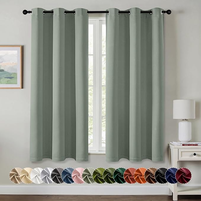 MIULEE Blackout Curtains for Bedroom Living Room 2 Panels, Thermal Insulated Room Darkening Drapes Grommet Noise Reducing Light Blocking Window Treatments 45 Inches Long 40x45 Inch Light Green