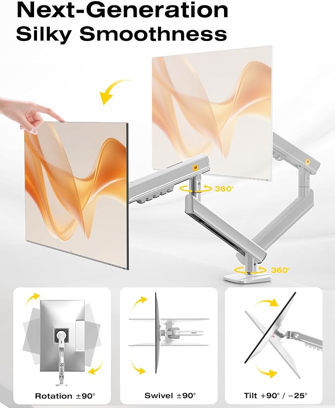 NB SmooVex™ Single Computer Monitor Mount, Monitor Stand fits up to 32 Inch, Mechanical Spring Monitor Arm, VESA 75/100 mm, Model-A5 (Silver)