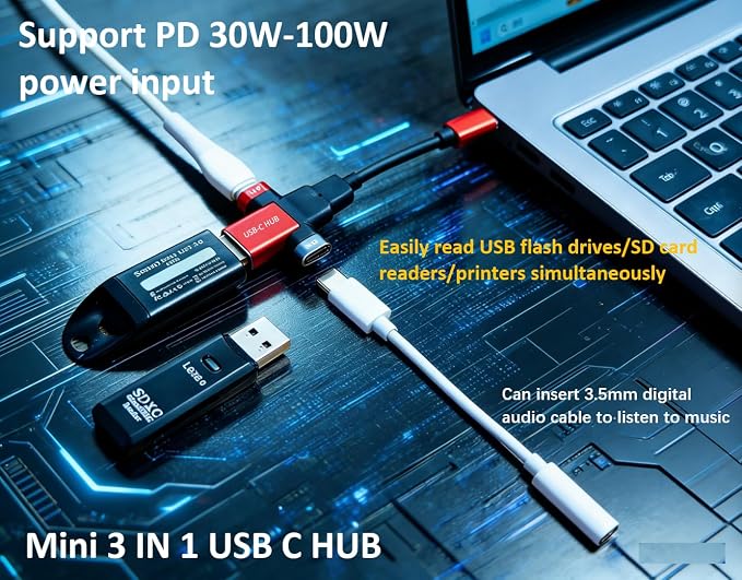 Small USB C HUB for Laptop, 60W Fast Charging and 480Mbps Data Transfer USB C Docking Station, USB C Splitter, USB C Dongle for MacBook Pro, iMac, iPhone 17, XPS. (HUB+USB Adapter, 2-pcs)