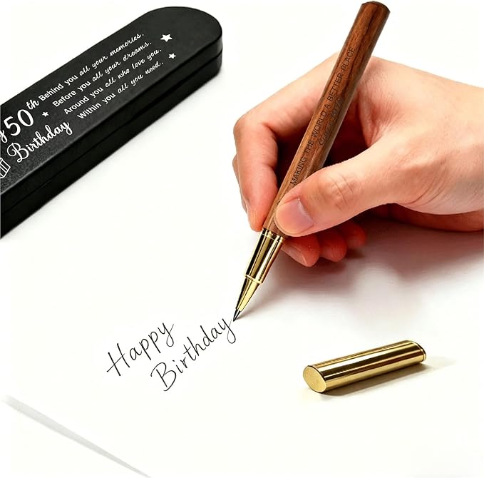 50th Birthday Gift for 1976 Born - Engraved Wooden Gel Pen & Keepsake Box Set, Golden 50 Year Old Gift for Men & Women, Milestone Birthday Present