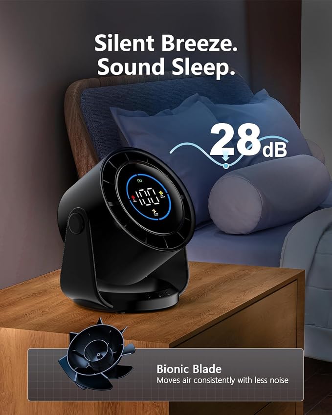Desk Fans, Portable Turbo Fan Ultra Quiet Table Fan Digital Display Rechargeable USB 105°Tilt 100 Speeds Wall-Mounted Design Portable Fans for Home Office Kitchen Travel Camping