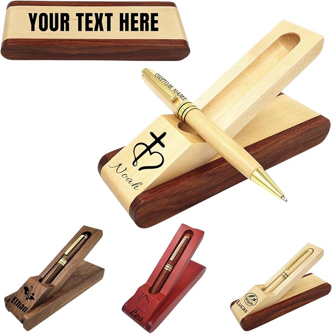 Custom Wooden Ballpoint Pen Set Personalized Wood Pen Set with Engraved Name Logo,Wood Pen Set Gift Box for Men Women