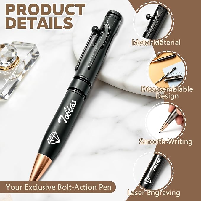 Custom Bolt Action Pen Gift Set with Engraving Personalized Metal Pen Gifts for Men Husband Father Boyfriend Grandfather Brothers Graduate (Metal Pens)