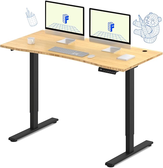 FLEXISPOT E3 Bamboo Dual Motor Electric Standing Desk 55 x 28 Sit Stand Up Desk, Holds 220 lbs, Adjustable Height w/Memory Presets, Solid Bamboo Curved Desktop & Black Frame, Ships in 2 Boxes