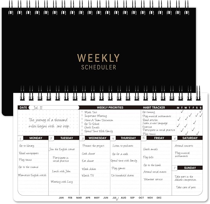 Weekly Planner 2026 - Spiral Bound, 11.2'' x 6.3'', Undated Daily Productive Weekly Planner, 55 Weeks