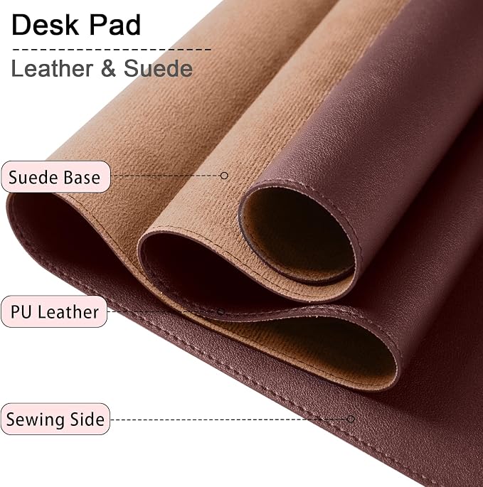 Large PU Leather Desk Pad, 47.2" x 17" Non-Slip Mat for Desktop, Office & Computer, Waterproof Blotter Pad, Keyboard Mat for Home & Office (Brown Coffee)