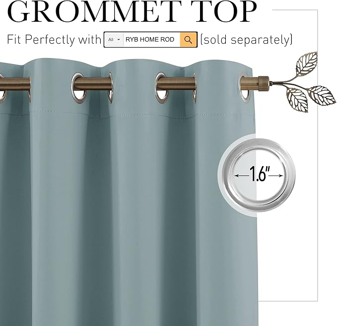 RYB HOME Privacy Room Divider Curtains for Office Bedroom Separation Sound Proof Blanket for Doorway Patio Sliding Glass Door Large Window Curtains Insulating Blackout, W 100 x L 84, Dusty Blue