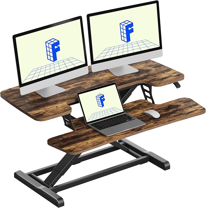 FLEXISPOT Standing Desk Converter 36" Desk Riser for Dual Monitor, Sit Stand Computer Workstation with Spacious Keyboard Tray, Ergonomic Height Adjustable Stand Up Desk Riser, Rustic Brown