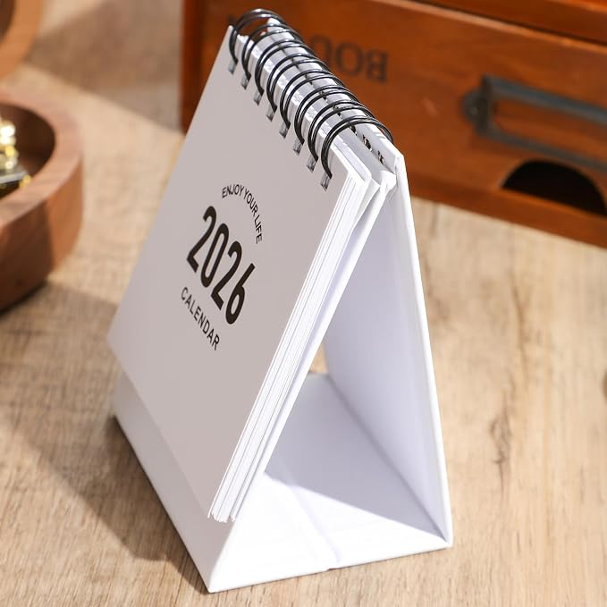 Mini Desk Calendar 2026-2027 - January 2026 until June 2027 Small Desktop Calendar Mini Daily Schedule 250gsm Thick Paper Twin-Wire Binding with Stickers for Home Office School (Mini white)