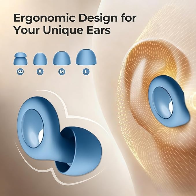 Noise Reduction Ear Plugs,Reusable Silicone Earplugs for Sleeping, Snoring, Travel, Comfortable Side Sleepers (Blue)
