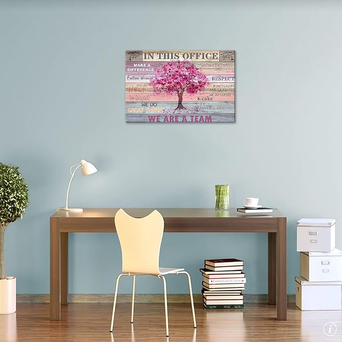 Yaasmolaa Office Wall Decor Inspirational Wall Art for Women Pink Tree Signs Picture Prints Framed 16x12in