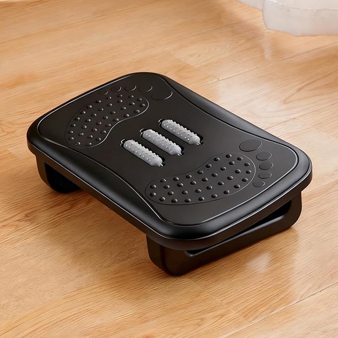 Ergonomic Foot Rest with Massage Rollers - Non-Slip Desk Foot Stool for Office/Home, Fixed-Angle Cushioned Support Improves Posture & Circulation, Under Desk Comfort for Long Sitting Sessions