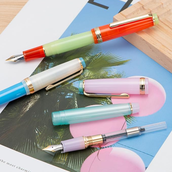 3 Piece Jinhao 82 Fountain Pen Elegant Mixed Macaron Fine Point Gold Trim Pen with Converter Set