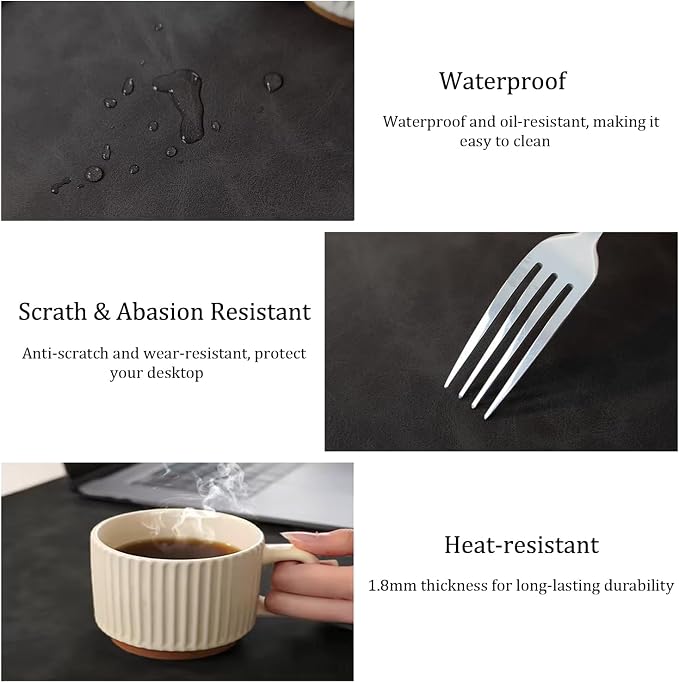 Distressed Leather Desk Mat - Non-Slip PU Leather Desk Pad Protector - Large Waterproof Mouse Pad Computer Keyboard Desk Mat Desk Accessories for Office & Home (Black, 31.5"x 15.7")