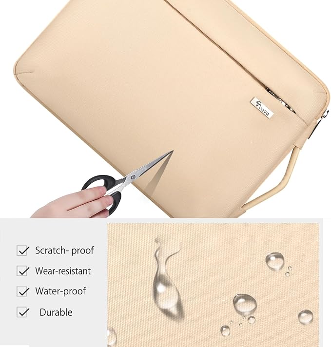 Voova Laptop Sleeve Case 15.6 16 Inch with Handle, 360° Protective Waterproof Slim Computer Bag Cover Compatible with MacBook Pro M2/M3/M4 16, HP Acer Lenovo Yoga ThinkPad Asus Laptop, Beige