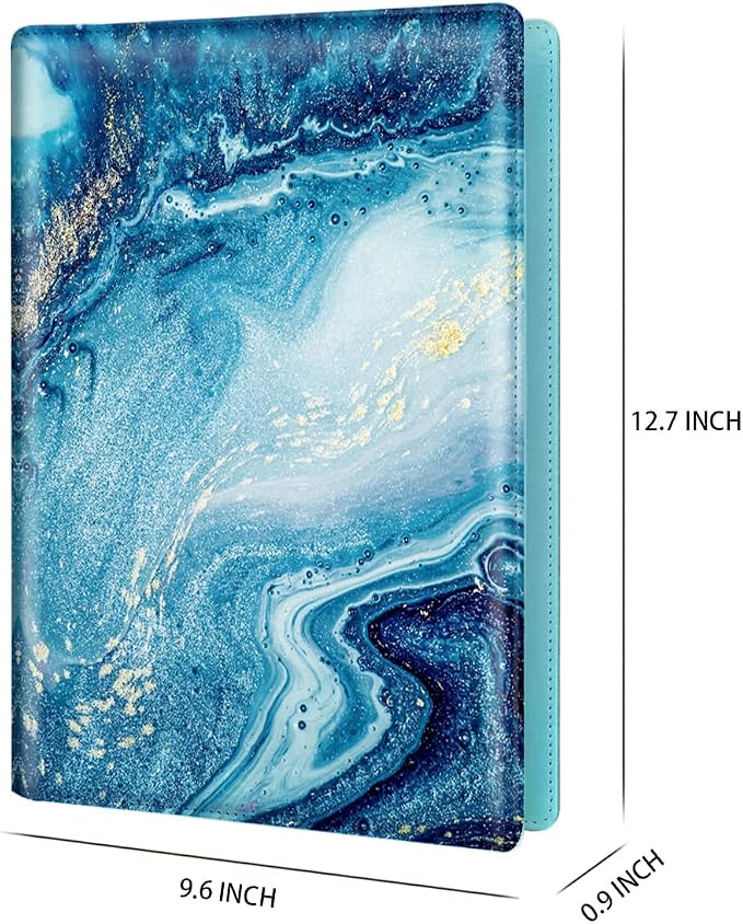 Padfolio Business, Resume Portfolio Folder, Leather Interview Organizer with Legal Pad Clipboard for Men Women, Blue Marble