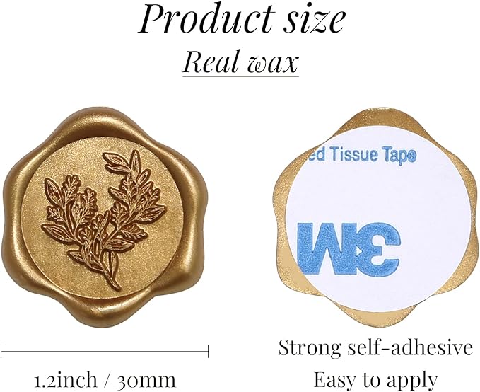UNIQOOO Wax Seal Stickers - Eucalyptus Wedding Invitation Envelope Seal Stickers, 50 Pcs Self- Adhesive Antique Gold Stickers, Perfect for Invitation, Christmas, Gift Wrapping, Party